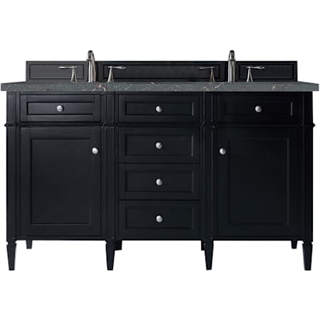 James Martin Vanities Brittany 60" Free Standing Double Basin Poplar Wood Vanity Set with Parisien Bleu Stone Composite Top and Rectangular Sinks Black Onyx