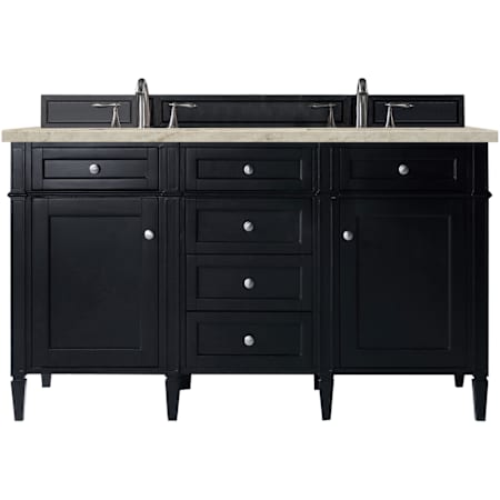 James Martin Vanities Brittany 60" Free Standing Double Basin Poplar Wood Vanity Set with Solid Surface Top and Rectangular Sinks Black Onyx