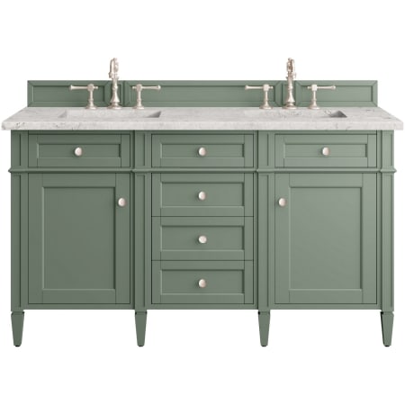 James Martin Vanities Brittany 60" Double Basin Poplar Wood Vanity Set with 3 cm Pearl Jasmine Quartz Vanity Top and Rectangular Sinks Smokey Celadon