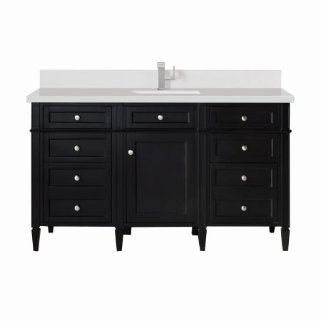 James Martin Vanities Brittany 60" Single Basin Poplar Wood Vanity Set with 3cm White Zeus Silestone Quartz Vanity Top, Backsplash and Rectangular Sink Black Onyx