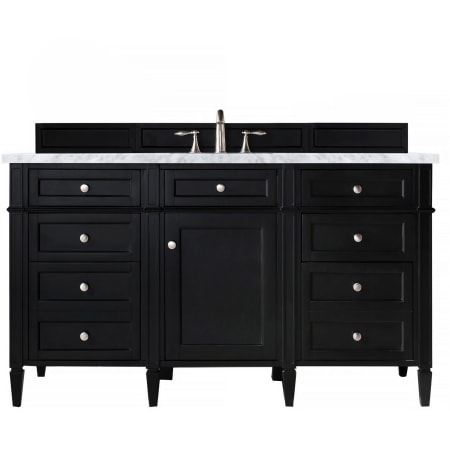 James Martin Vanities Brittany 60" Single Basin Poplar Wood Vanity Set with 3 cm Carrara White Natural Stone Vanity Top and Rectangular Sink Black Onyx