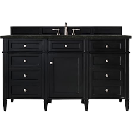 James Martin Vanities Brittany 60" Free Standing Single Basin Poplar Wood Vanity Set with Solid Surface Top and Rectangular Sink Black Onyx