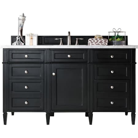 James Martin Vanities Brittany 60" Free Standing Single Basin Poplar Wood Vanity Set with Eternal Jasmine Pearl Stone Composite Top and Rectangular Sink Black Onyx