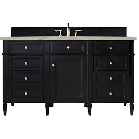 James Martin Vanities Brittany 60" Free Standing Single Basin Poplar Wood Vanity Set with Solid Surface Top and Rectangular Sink Black Onyx