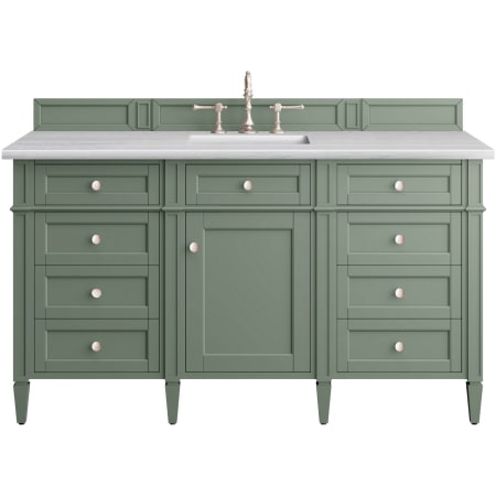 James Martin Vanities Brittany 60" Single Basin Poplar Wood Vanity Set with 3 cm Arctic Fall Solid Surface Vanity Top and Rectangular Sink Smokey Celadon