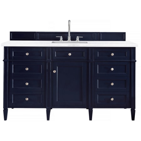 James Martin Vanities Brittany 60" Single Basin Poplar Wood Vanity Set with 3 cm Arctic Fall Solid Surface Vanity Top and Rectangular Sink Victory Blue