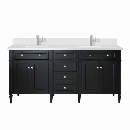 James Martin Vanities Brittany 72" Double Basin Poplar Wood Vanity Set with 3cm White Zeus Silestone Quartz Vanity Top, Backsplash and Rectangular Sinks Black Onyx