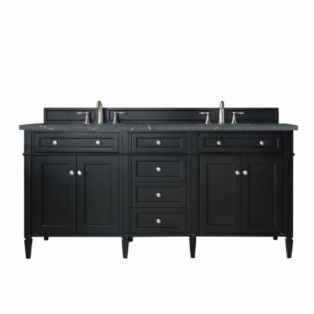 James Martin Vanities Brittany 72" Double Basin Poplar Wood Vanity Set with 3cm Parisien Bleu Silestone Quartz Vanity Top and Rectangular Sinks Black Onyx