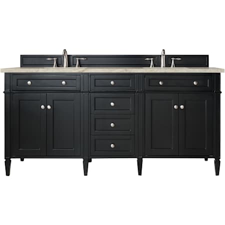 James Martin Vanities Brittany 72" Free Standing Double Basin Poplar Wood Vanity Set with Solid Surface Top and Rectangular Sinks Black Onyx