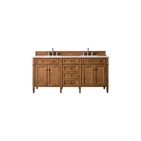James Martin Vanities Brittany 72" Double Basin Poplar Wood Vanity Set with 3cm White Zeus Quartz Vanity Top and Rectangular Sinks Saddle Brown