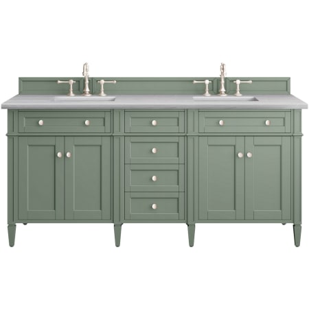 James Martin Vanities Brittany 72" Double Basin Poplar Wood Vanity Set with 3 cm Arctic Fall Solid Surface Vanity Top and Rectangular Sinks Smokey Celadon