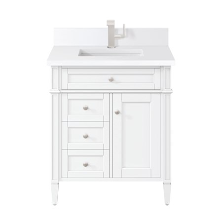 James Martin Vanities Brittany 30" Free Standing Single Basin Poplar Wood Vanity Set with Stone Composite Top and Rectangular Sink Bright White