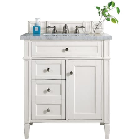 James Martin Vanities Brittany 30" Free Standing Single Basin Poplar Wood Vanity Set with Marble Top and Rectangular Sink Bright White