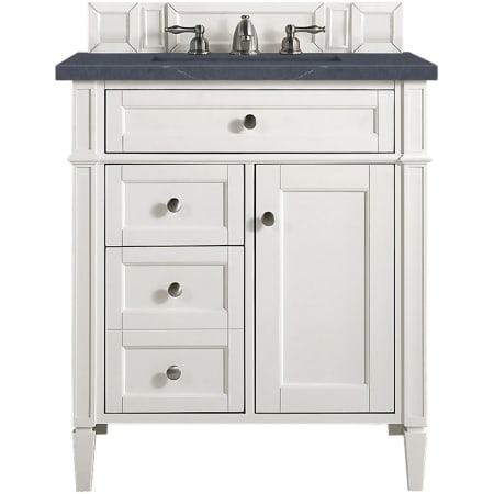 James Martin Vanities Brittany 30" Single Basin Poplar Wood Vanity Set with 3 cm Charcoal Soapstone Quartz Vanity Top and Rectangular Sink Bright White