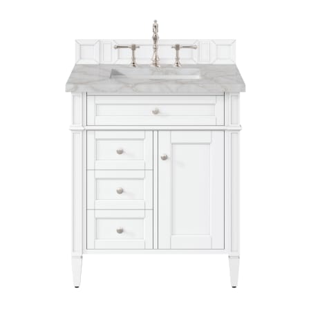 James Martin Vanities Brittany 30" Free Standing Single Basin Vanity Set with Cabinet and Victorian Silver Quartz Bright White