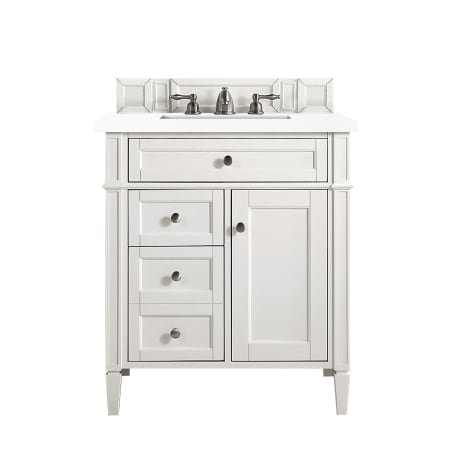 James Martin Vanities Brittany 30" Single Basin Poplar Wood Vanity Set with 3cm White Zeus Quartz Vanity Top and Rectangular Sink Bright White