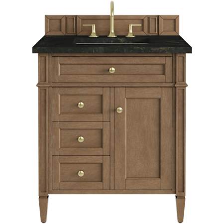 James Martin Vanities Brittany 30" Free Standing Single Basin Poplar Wood Vanity Set with Solid Surface Top and Rectangular Sink Pecan