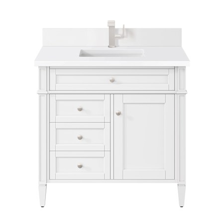 James Martin Vanities Brittany 36" Free Standing Single Basin Poplar Wood Vanity Set with Stone Composite Top and Rectangular Sink Bright White