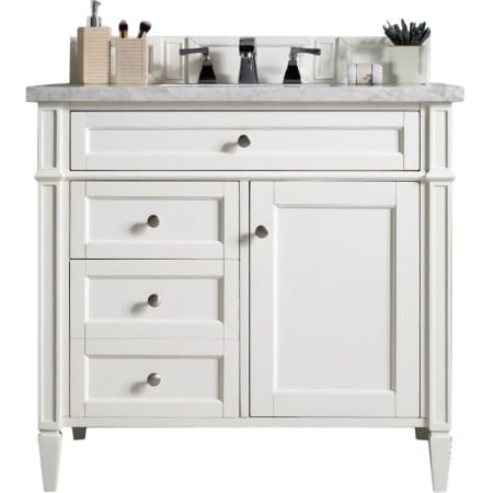 James Martin Vanities Brittany 36" Free Standing Single Basin Poplar Wood Vanity Set with Marble Top and Rectangular Sink Bright White