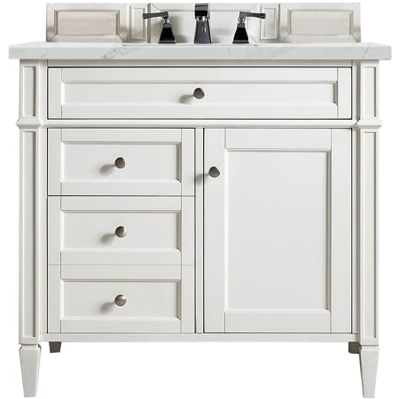 James Martin Vanities Brittany 36" Single Basin Poplar Wood Vanity Set with 3 cm Ethereal Noctis Quartz Vanity Top and Rectangular Sink Bright White