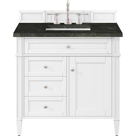 James Martin Vanities Brittany 36" Free Standing Single Basin Poplar Wood Vanity Set with Solid Surface Top and Rectangular Sink Bright White