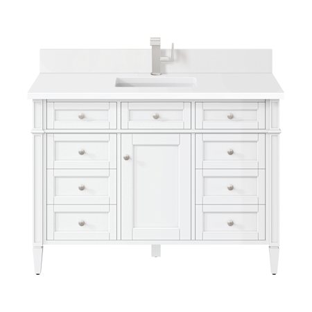 James Martin Vanities Brittany 48" Free Standing Single Basin Poplar Wood Vanity Set with Stone Composite Top and Rectangular Sink Bright White