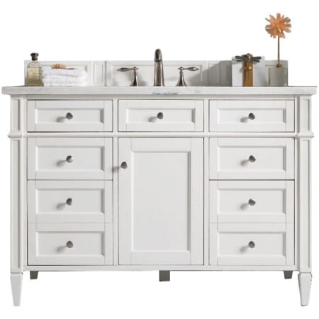 James Martin Vanities Brittany 48" Single Basin Poplar Wood Vanity Set with 3 cm Pearl Jasmine Quartz Vanity Top and Rectangular Sink Bright White