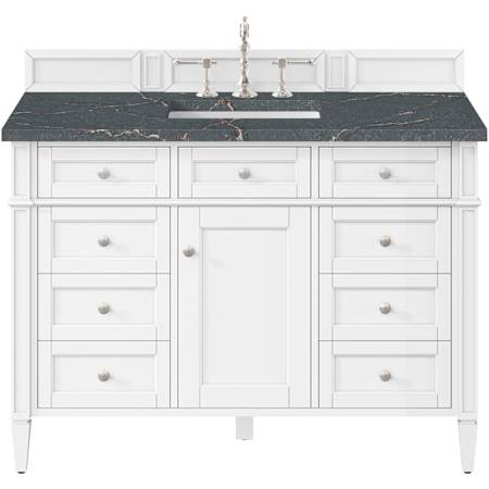 James Martin Vanities Brittany 48" Free Standing Single Basin Poplar Wood Vanity Set with Stone Composite Top and Rectangular Sink Bright White