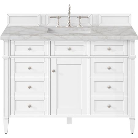 James Martin Vanities Brittany 48" Free Standing Single Basin Poplar Wood Vanity Set with Stone Composite Top and Rectangular Sink Bright White