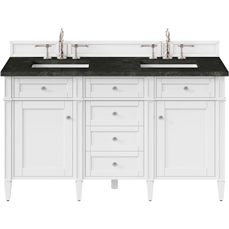 James Martin Vanities Brittany 60" Free Standing Double Basin Poplar Wood Vanity Set with Solid Surface Top and Rectangular Sinks Bright White
