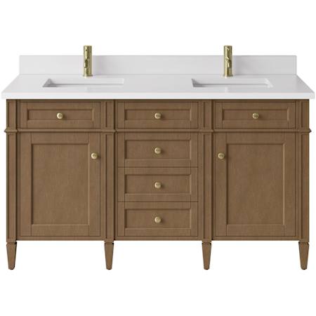 James Martin Vanities Brittany 60" Free Standing Double Basin Poplar Wood Vanity Set with Stone Composite Top and Rectangular Sinks Pecan
