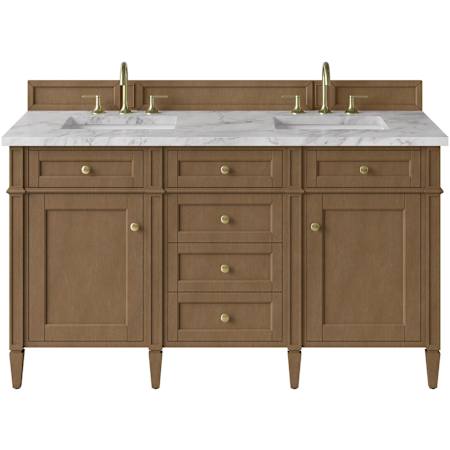 James Martin Vanities Brittany 60" Free Standing Double Basin Poplar Wood Vanity Set with Marble Top and Rectangular Sinks Pecan