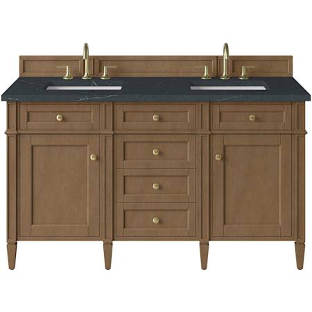 James Martin Vanities Brittany 60" Free Standing Double Basin Poplar Wood Vanity Set with Stone Composite Top and Rectangular Sinks Pecan