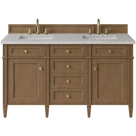 James Martin Vanities Brittany 60" Free Standing Double Basin Poplar Wood Vanity Set with Stone Composite Top and Rectangular Sinks Pecan