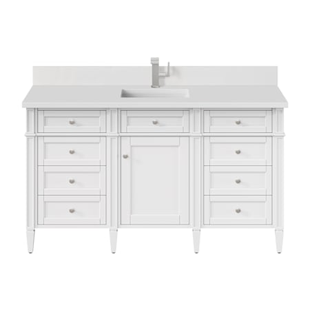 James Martin Vanities Brittany 60" Free Standing Single Basin Poplar Wood Vanity Set with Stone Composite Top and Rectangular Sink Bright White
