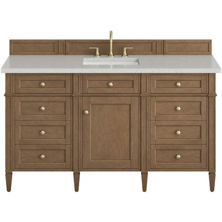 James Martin Vanities Brittany 60" Free Standing Single Basin Poplar Wood Vanity Set with Stone Composite Top and Rectangular Sink Pecan