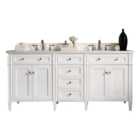 James Martin Vanities Brittany 72" Free Standing Double Basin Poplar Wood Vanity Set with Marble Top and Rectangular Sinks Bright White