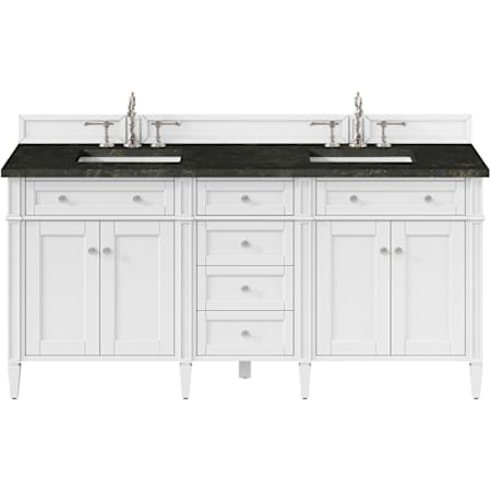 James Martin Vanities Brittany 72" Free Standing Double Basin Poplar Wood Vanity Set with Solid Surface Top and Rectangular Sinks Bright White