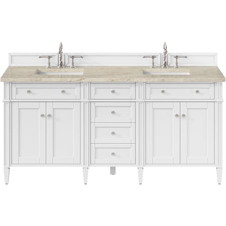 James Martin Vanities Brittany 72" Free Standing Double Basin Poplar Wood Vanity Set with Solid Surface Top and Rectangular Sinks Bright White