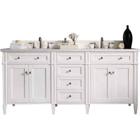 James Martin Vanities Brittany 72" Free Standing Double Basin Poplar Wood Vanity Set with Eternal Jasmine Pearl Stone Composite Top and Rectangular Sinks Bright White