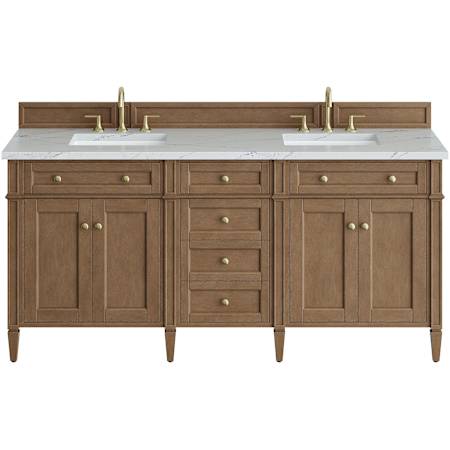 James Martin Vanities Brittany 72" Free Standing Double Basin Poplar Wood Vanity Set with Stone Composite Top and Rectangular Sinks Pecan