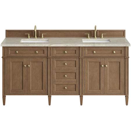 James Martin Vanities Brittany 72" Free Standing Double Basin Poplar Wood Vanity Set with Solid Surface Top and Rectangular Sinks Pecan