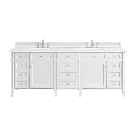 James Martin Vanities Brittany 84" Double Basin Poplar Wood Vanity Set with 3cm White Zeus Silestone Quartz Vanity Top, Rectangular Sinks and USB Port - 8" Faucet Centers Bright White