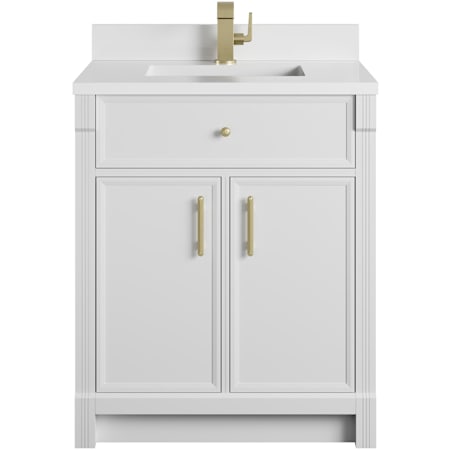 James Martin Vanities Bellshire 30" Free Standing Single Basin Poplar Wood Vanity Set with Stone Composite Top, Rectangular Sink, USB Port(s), and Electrical Outlet(s) Bright White