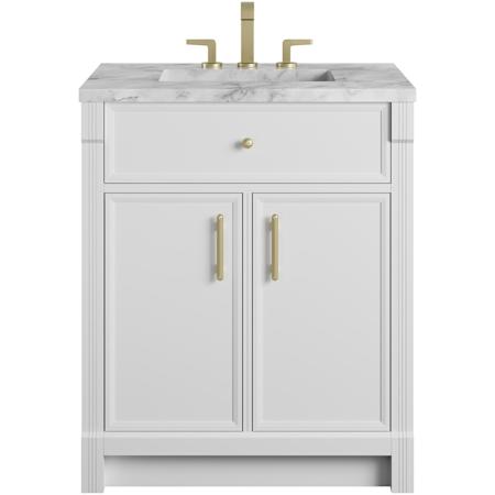 James Martin Vanities Bellshire 30" Free Standing Single Basin Poplar Wood Vanity Set with Marble Top, Rectangular Sink, USB Port(s), and Electrical Outlet(s) Bright White
