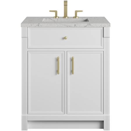 James Martin Vanities Bellshire 30" Free Standing Single Basin Poplar Wood Vanity Set with Stone Composite Top, Rectangular Sink, USB Port(s), and Electrical Outlet(s) Bright White