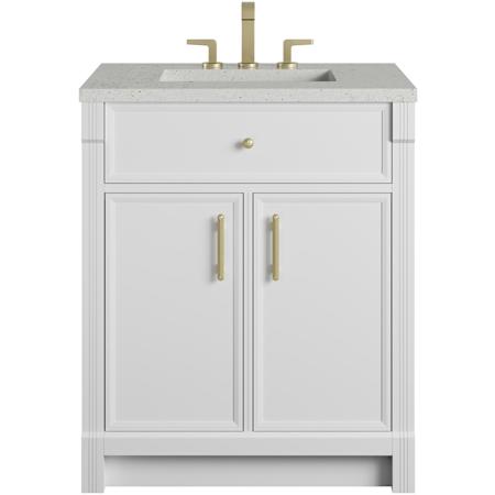James Martin Vanities Bellshire 30" Free Standing Single Basin Poplar Wood Vanity Set with Stone Composite Top, Rectangular Sink, USB Port(s), and Electrical Outlet(s) Bright White