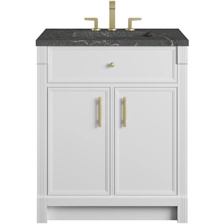 James Martin Vanities Bellshire 30" Free Standing Single Basin Poplar Wood Vanity Set with Stone Composite Top, Rectangular Sink, USB Port(s), and Electrical Outlet(s) Bright White