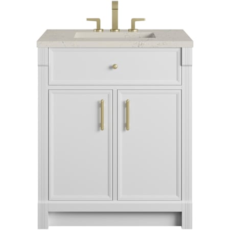 James Martin Vanities Bellshire 30" Free Standing Single Basin Poplar Wood Vanity Set with Stone Composite Top, Rectangular Sink, USB Port(s), and Electrical Outlet(s) Bright White