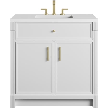 James Martin Vanities Bellshire 36" Free Standing Single Basin Poplar Wood Vanity Set with Stone Composite Top, Rectangular Sink, USB Port(s), and Electrical Outlet(s) Bright White